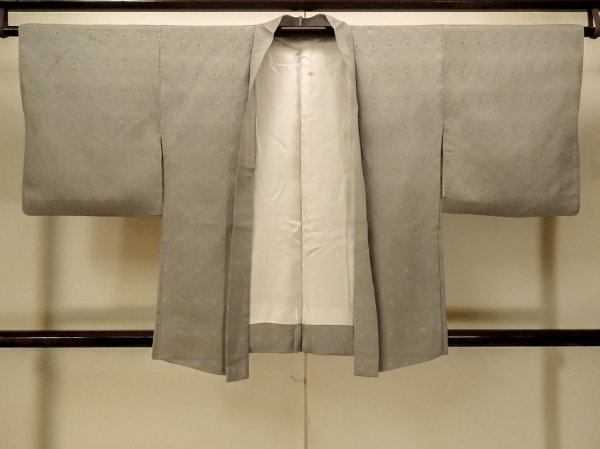 Photo1: P0109Q Vintage Japanese kimono Gray HAORI short jacket for women / Silk. Geometrical pattern (Grade B) (1)
