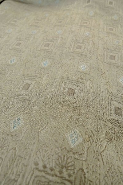 Photo8: P0109Q Vintage Japanese kimono Gray HAORI short jacket for women / Silk. Geometrical pattern (Grade B) (8)