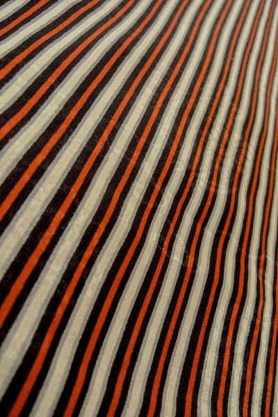 Photo6: P0109R Vintage Japanese kimono Vivid Red HAORI short jacket for women / Silk. Stripes (Grade D) (6)