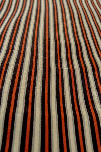 Photo7: P0109R Vintage Japanese kimono Vivid Red HAORI short jacket for women / Silk. Stripes (Grade D) (7)