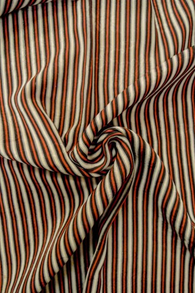 Photo9: P0109R Vintage Japanese kimono Vivid Red HAORI short jacket for women / Silk. Stripes (Grade D) (9)