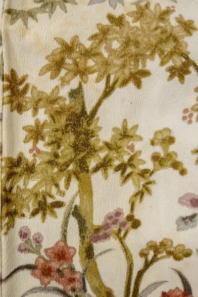 Photo6: P0109T Vintage Japanese kimono White HAORI short jacket for women / Silk. Flower (Grade C) (6)