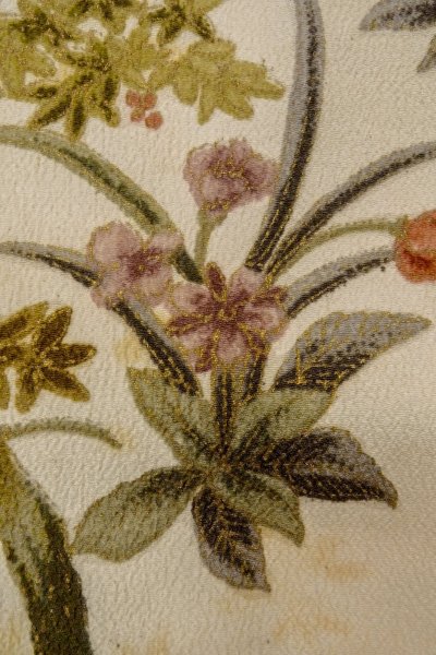 Photo7: P0109T Vintage Japanese kimono White HAORI short jacket for women / Silk. Flower (Grade C) (7)