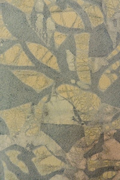 Photo7: P0109W Vintage Japanese kimono Light Grayish Light Blue HAORI short jacket for women / Silk. Abstract pattern (Grade C) (7)