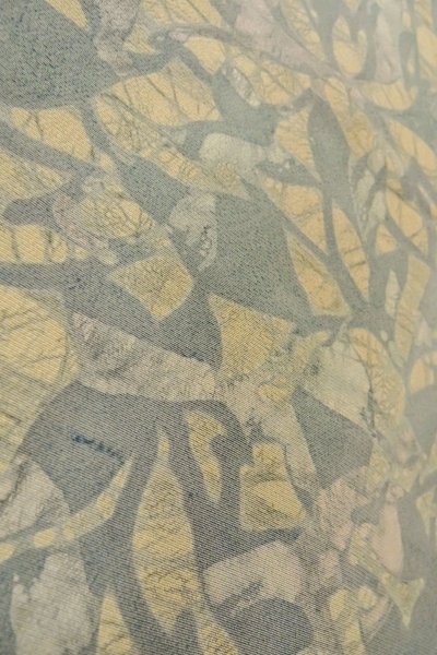 Photo8: P0109W Vintage Japanese kimono Light Grayish Light Blue HAORI short jacket for women / Silk. Abstract pattern (Grade C) (8)