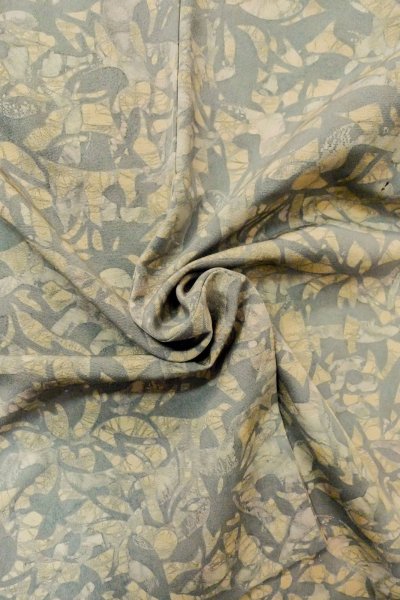 Photo11: P0109W Vintage Japanese kimono Light Grayish Light Blue HAORI short jacket for women / Silk. Abstract pattern (Grade C) (11)