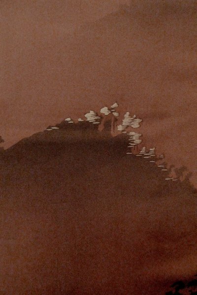 Photo5: P0109X Vintage Japanese kimono Dark Brownish Dark Red HAORI short jacket for women / Silk. Mountain (Grade B) (5)