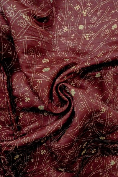 Photo8: P0109Z Vintage Japanese kimono Dark Dark Red HAORI short jacket for women / Silk. Bamboo leaf (Grade D) (8)