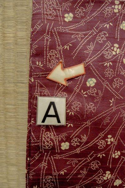 Photo11: P0109Z Vintage Japanese kimono Dark Dark Red HAORI short jacket for women / Silk. Bamboo leaf (Grade D) (11)