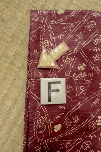 Photo16: P0109Z Vintage Japanese kimono Dark Dark Red HAORI short jacket for women / Silk. Bamboo leaf (Grade D) (16)