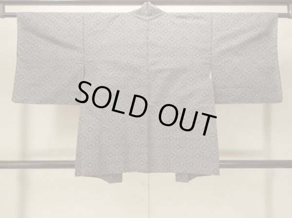 Photo3: P0110A Vintage Japanese kimono Black HAORI short jacket for women / Silk. Geometrical pattern (Grade B) (3)