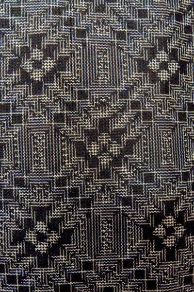 Photo7: P0110A Vintage Japanese kimono Black HAORI short jacket for women / Silk. Geometrical pattern (Grade B) (7)