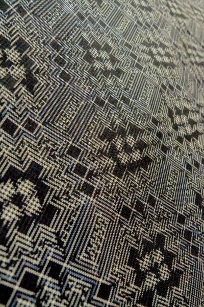 Photo9: P0110A Vintage Japanese kimono Black HAORI short jacket for women / Silk. Geometrical pattern (Grade B) (9)