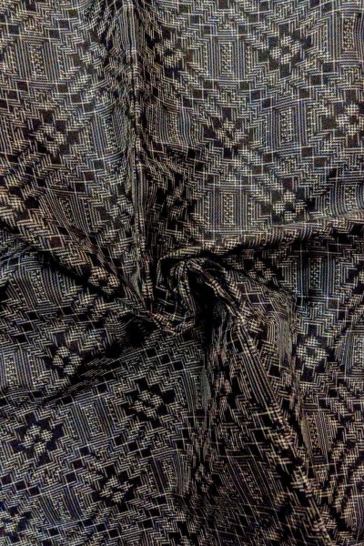 Photo11: P0110A Vintage Japanese kimono Black HAORI short jacket for women / Silk. Geometrical pattern (Grade B) (11)