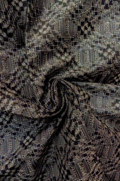 Photo12: P0110A Vintage Japanese kimono Black HAORI short jacket for women / Silk. Geometrical pattern (Grade B) (12)