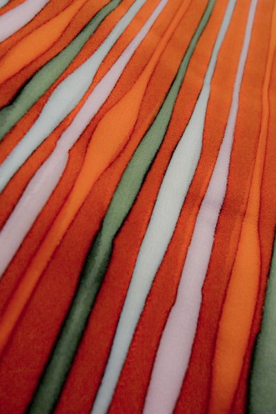 Photo9: Mint P0110C Vintage Japanese kimono Vivid Red HAORI short jacket for women / Silk. Curved lines (Grade A) (9)