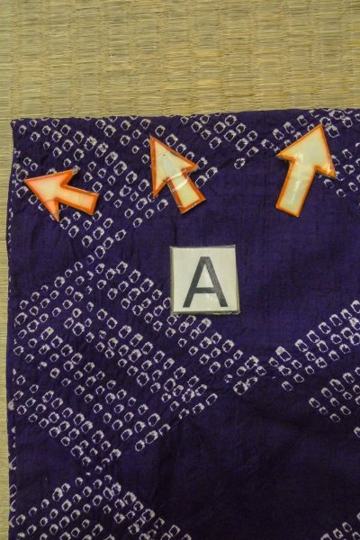 Photo14: P0120A Antique Japanese kimono Dark Purple HAORI short jacket for women / Silk. Dapple pattern (Grade C) (14)