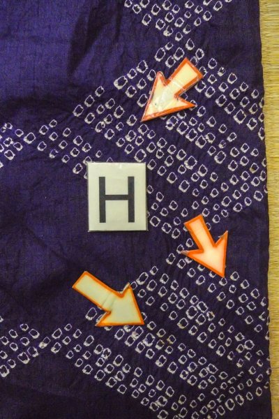 Photo21: P0120A Antique Japanese kimono Dark Purple HAORI short jacket for women / Silk. Dapple pattern (Grade C) (21)