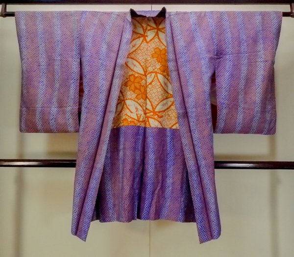 Photo1: Mint P0120C Antique Japanese kimono Dark Coral HAORI short jacket for women / Silk. Plaid Checks (Grade A) (1)