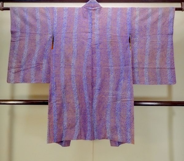 Photo2: Mint P0120C Antique Japanese kimono Dark Coral HAORI short jacket for women / Silk. Plaid Checks (Grade A) (2)