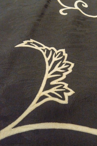 Photo9: Mint P0120E Antique Japanese kimono Black HAORI short jacket for women / Silk. Ivy (Grade A) (9)