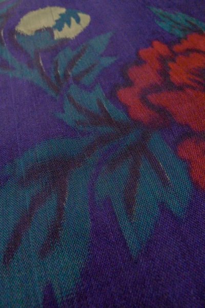 Photo8: P0120F Antique Japanese kimono Dark Purple HAORI short jacket for women / Silk. Peony (Grade C) (8)