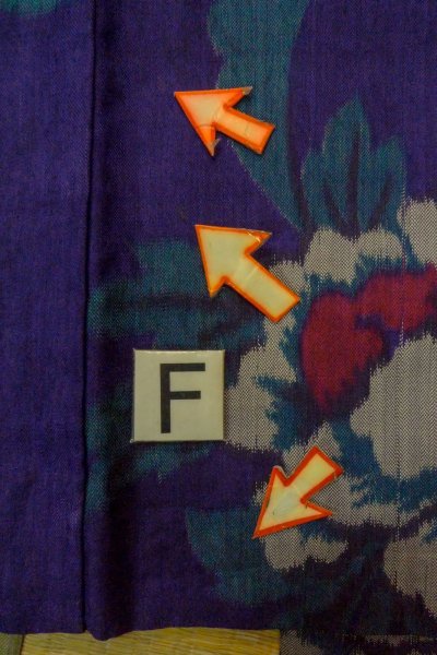 Photo19: P0120F Antique Japanese kimono Dark Purple HAORI short jacket for women / Silk. Peony (Grade C) (19)