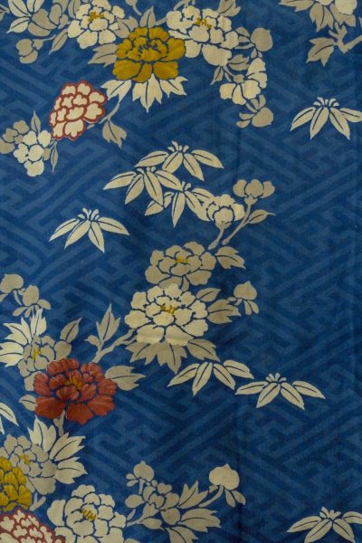 Photo4: P0120G Antique Japanese kimono Grayish Blue HAORI short jacket for women / Silk. Peony (Grade C) (4)