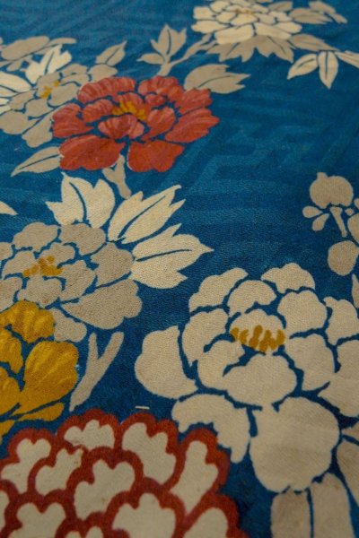 Photo10: P0120G Antique Japanese kimono Grayish Blue HAORI short jacket for women / Silk. Peony (Grade C) (10)