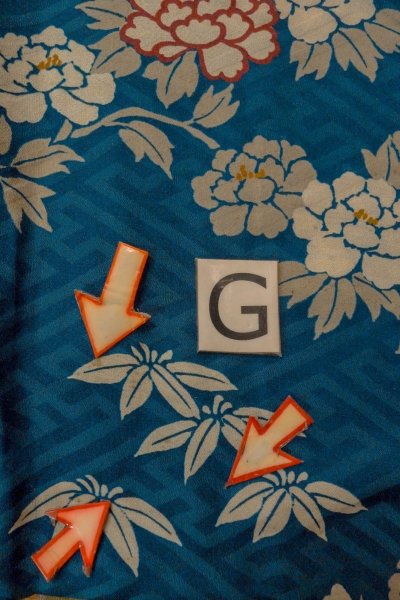 Photo20: P0120G Antique Japanese kimono Grayish Blue HAORI short jacket for women / Silk. Peony (Grade C) (20)