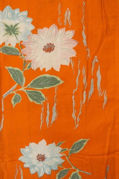 Photo4: P0120I Antique Japanese kimono Vivid Orange HAORI short jacket for women / Silk. Flower (Grade B) (4)
