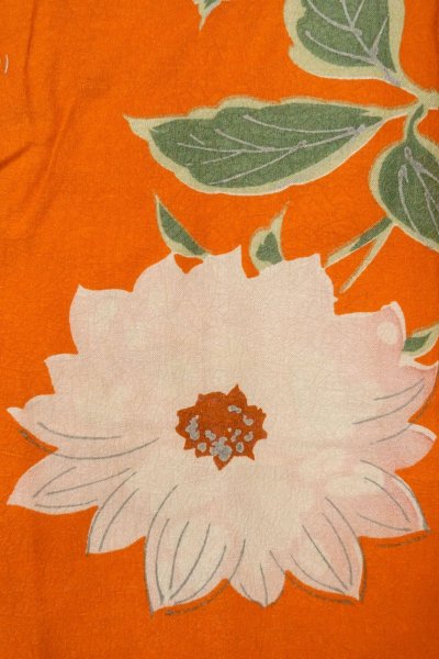 Photo5: P0120I Antique Japanese kimono Vivid Orange HAORI short jacket for women / Silk. Flower (Grade B) (5)