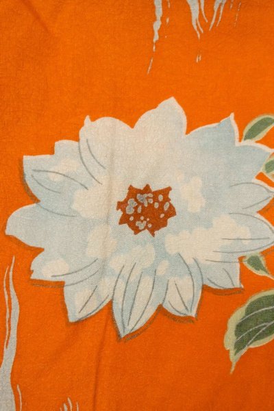 Photo6: P0120I Antique Japanese kimono Vivid Orange HAORI short jacket for women / Silk. Flower (Grade B) (6)
