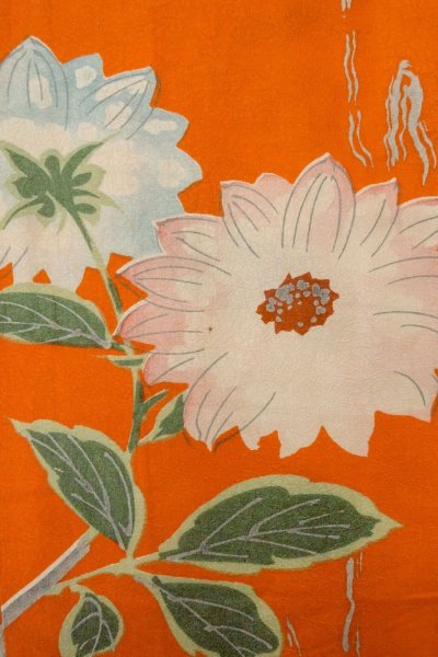 Photo7: P0120I Antique Japanese kimono Vivid Orange HAORI short jacket for women / Silk. Flower (Grade B) (7)