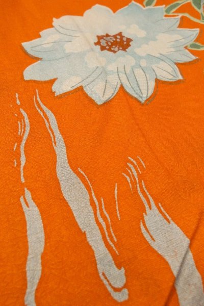 Photo8: P0120I Antique Japanese kimono Vivid Orange HAORI short jacket for women / Silk. Flower (Grade B) (8)