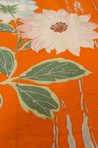Photo10: P0120I Antique Japanese kimono Vivid Orange HAORI short jacket for women / Silk. Flower (Grade B) (10)