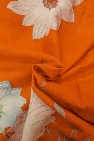 Photo11: P0120I Antique Japanese kimono Vivid Orange HAORI short jacket for women / Silk. Flower (Grade B) (11)