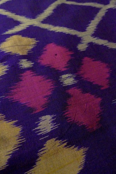 Photo8: P0120J Antique Japanese kimono Dark Purple HAORI short jacket for women / Silk. Lozenges (Grade B) (8)