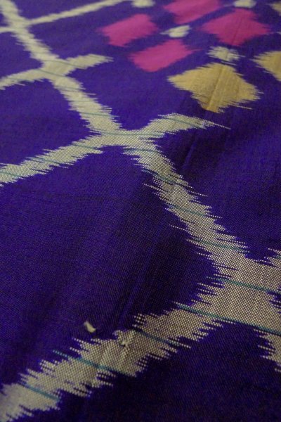 Photo10: P0120J Antique Japanese kimono Dark Purple HAORI short jacket for women / Silk. Lozenges (Grade B) (10)