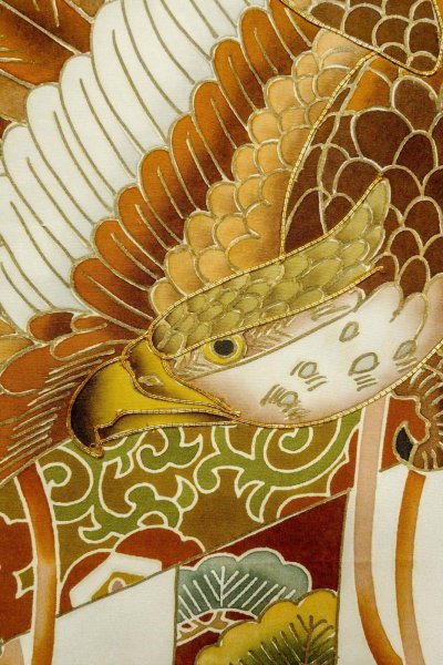 Photo7: P0123A Vintage Japanese kimono Black Kimono for Boys for men / Silk. Pine tree/branch/needle, Set with P0123B (Grade B) (7)