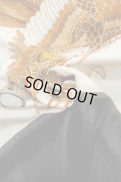 Photo14: P0123A Vintage Japanese kimono Black Kimono for Boys for men / Silk. Pine tree/branch/needle, Set with P0123B (Grade B) (14)