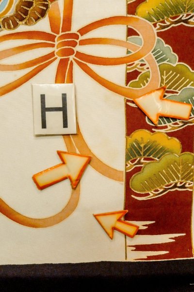 Photo23: P0123A Vintage Japanese kimono Black Kimono for Boys for men / Silk. Pine tree/branch/needle, Set with P0123B (Grade B) (23)