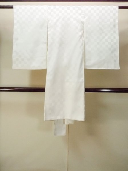 Photo1: P0123B Vintage Japanese kimono Shiny White Juban for Boys for men / Silk. Plaid Checks, Set with P0123A (Grade D) (1)