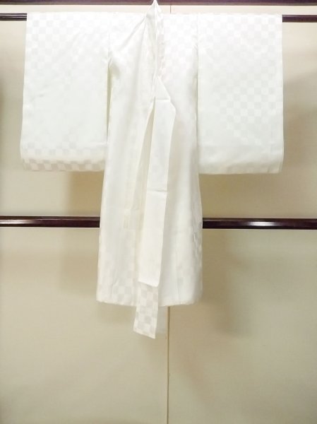 Photo2: P0123B Vintage Japanese kimono Shiny White Juban for Boys for men / Silk. Plaid Checks, Set with P0123A (Grade D) (2)