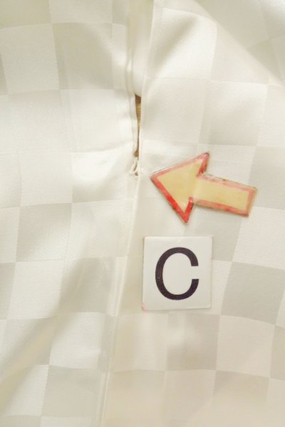 Photo14: P0123B Vintage Japanese kimono Shiny White Juban for Boys for men / Silk. Plaid Checks, Set with P0123A (Grade D) (14)