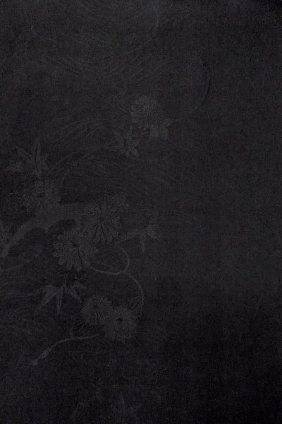 Photo4: P0123G Vintage Japanese kimono Black HAORI short jacket for women / Silk., Base woven pattern: Wave, cloud, KUMIHIMO rope with tassels, Folding fan. (Grade A) (4)