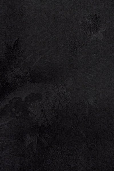 Photo6: P0123G Vintage Japanese kimono Black HAORI short jacket for women / Silk., Base woven pattern: Wave, cloud, KUMIHIMO rope with tassels, Folding fan. (Grade A) (6)