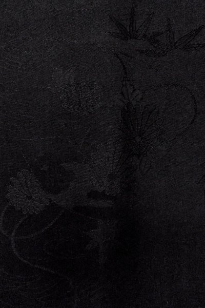 Photo8: P0123G Vintage Japanese kimono Black HAORI short jacket for women / Silk., Base woven pattern: Wave, cloud, KUMIHIMO rope with tassels, Folding fan. (Grade A) (8)