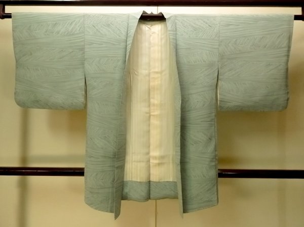 Photo1: P0123H Vintage Japanese kimono Pale Grayish Teal HAORI short jacket for women / Silk. Line (Grade C) (1)