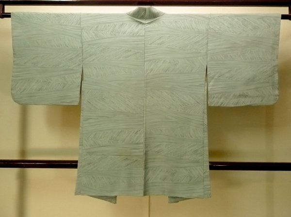 Photo2: P0123H Vintage Japanese kimono Pale Grayish Teal HAORI short jacket for women / Silk. Line (Grade C) (2)